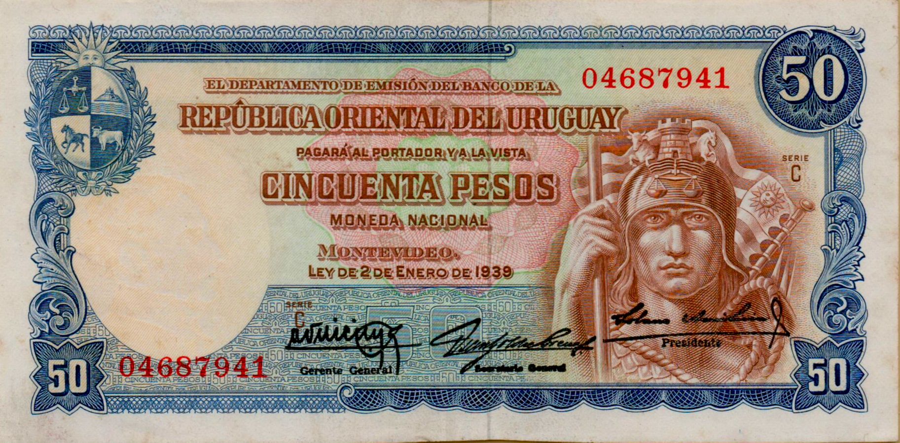 Uruguay 50 1939 XF+ P-38/b1